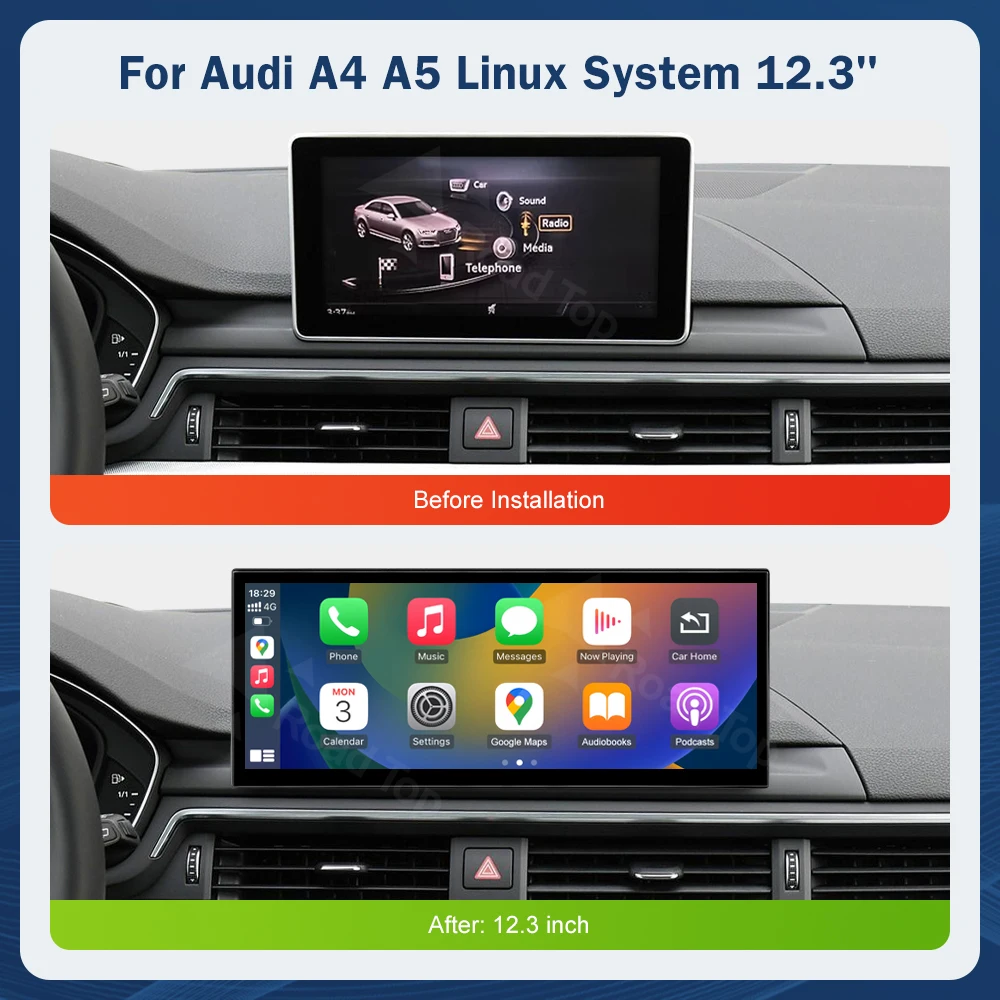 12.3inch Multimedia Display Touch Screen For Audi A4 S4 A5 S5 2014-2019 Airplay Miracast Function Wireless Carplay Android Auto - Image 4