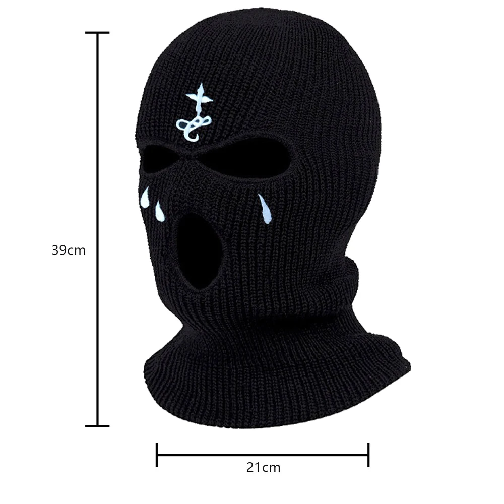 Fashion Unisex Ski Mask Winter Warm 3-Hole Knit Hat Full Face Cover Balaclava Hats Funny Party Embroidery Beanies Riding Caps