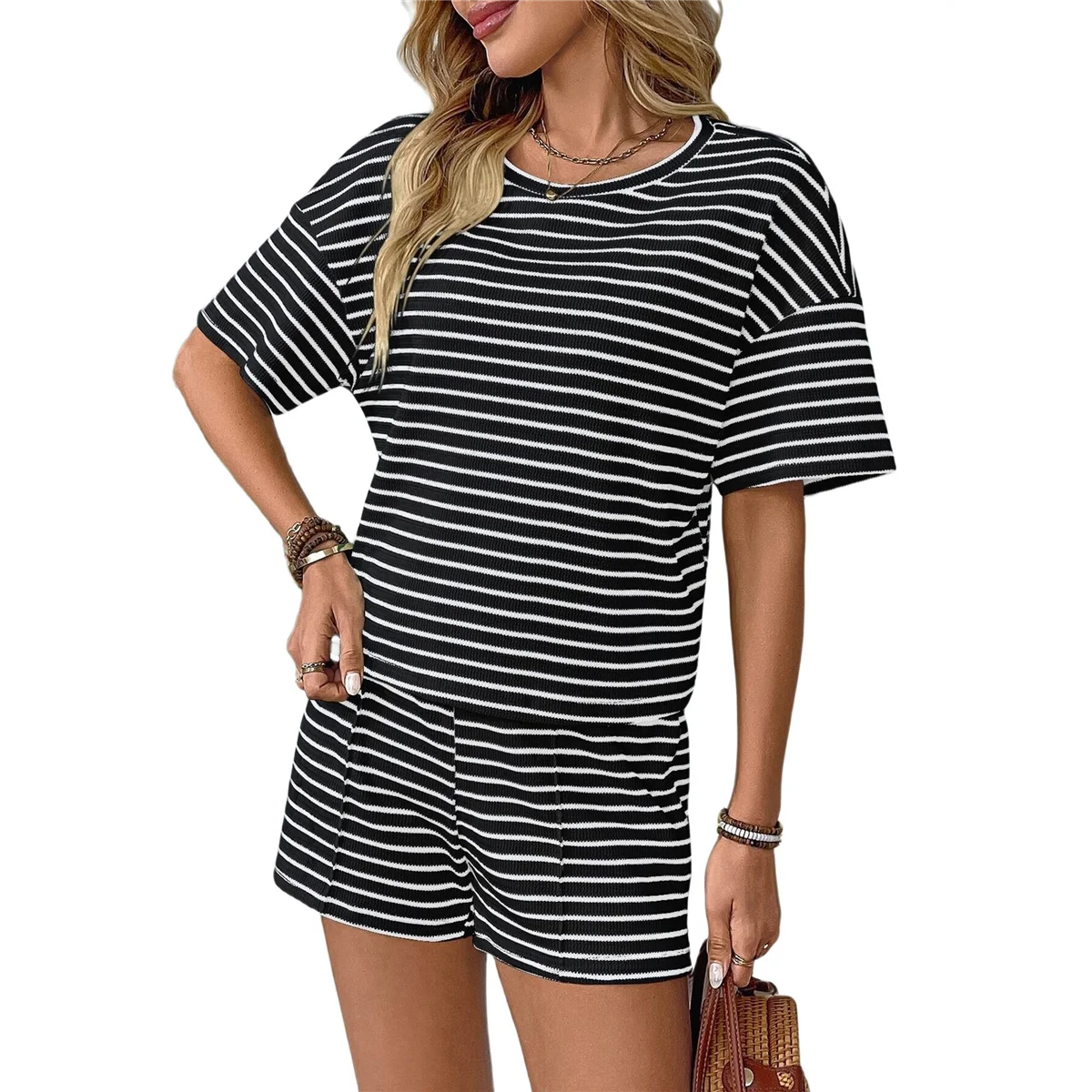 

Summer 2 Piece Pajamas Sets Short Sleeve Sleepwear Pjs Lounge Split Short Sets