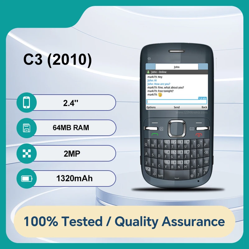 Оригинальный разблокированный C3 (2010) C3-00 2-мегапиксельная камера Bluetooth-мобильный телефон 1320 мАч в хорошем состоянии