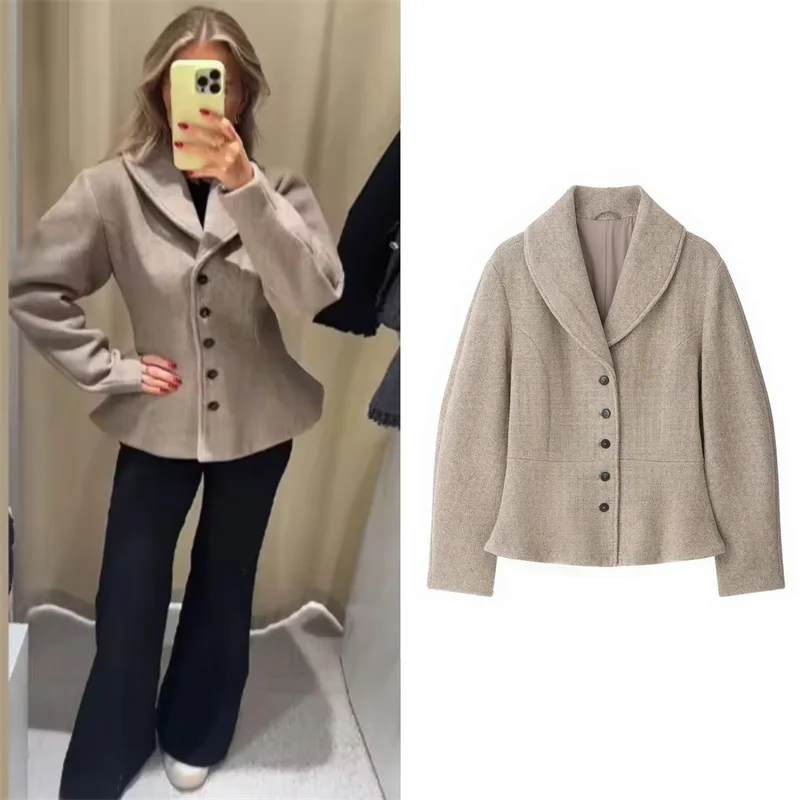 Guobioziy Women's Jacket 2026 Fall/Winter New Stylish and Versatile Solid Color Long-Sleeve Collared Nine-Point Skirt Jacket