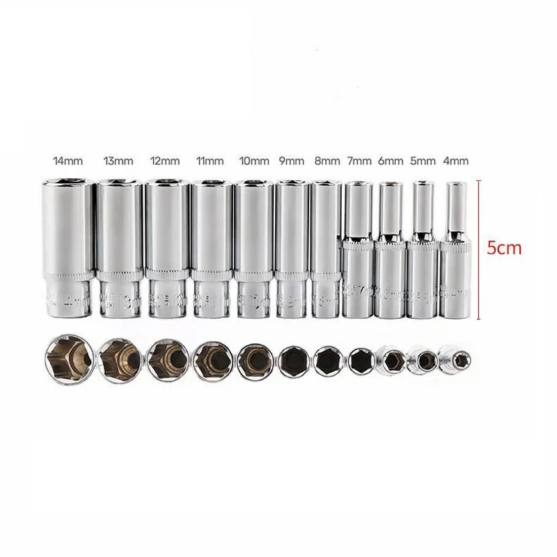 1pcs High quality 1/4 Socket Set AdapterLong Sockets 4-14mm Deep Socket Tool Heads Torque Spanner Ratchet Socket Wrench