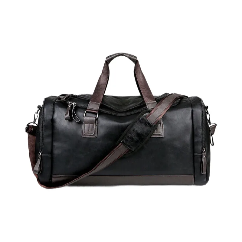 Genuine Split Leather Travel Bag for Men - Large Capacity Water-Resistant Gym Duffel Bag for Business Trip & Sports