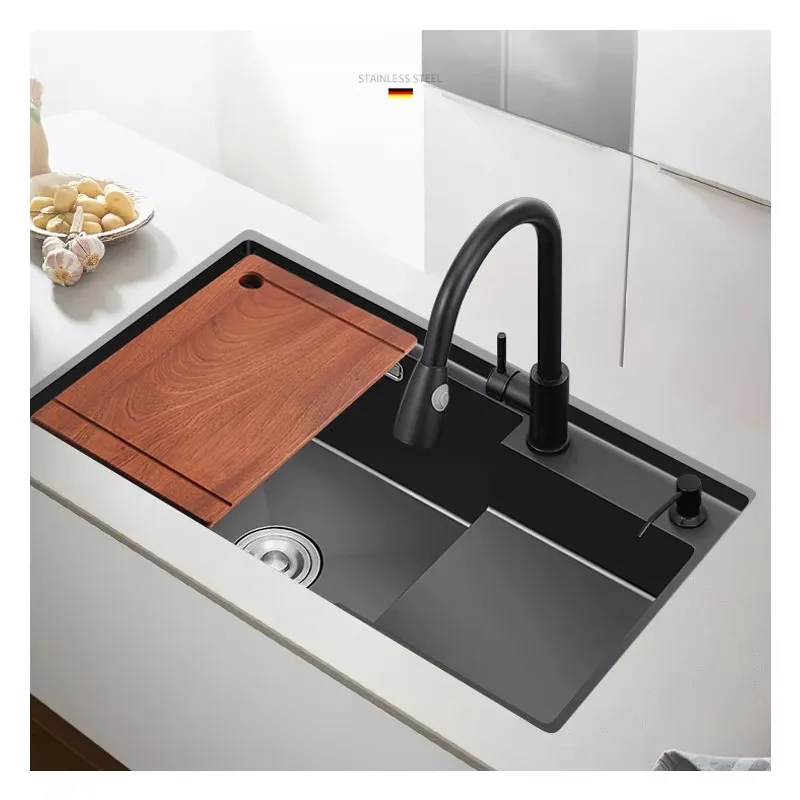 

Nano Black Double Bowl Handmade Kitchen Sink 304 Stainless Steel Undermount Sink