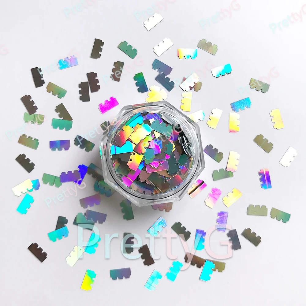 พริตตี้จี 1 กล่อง 6 มม.ของเล่นบล็อกรูปร่างโฮโลแกรมกลิตเตอร์อิฐเลื่อมสำหรับเรซิ่น DIY ศิลปะหัตถกรรมเล็บแต่งหน้าอุปกรณ์ตกแต่ง