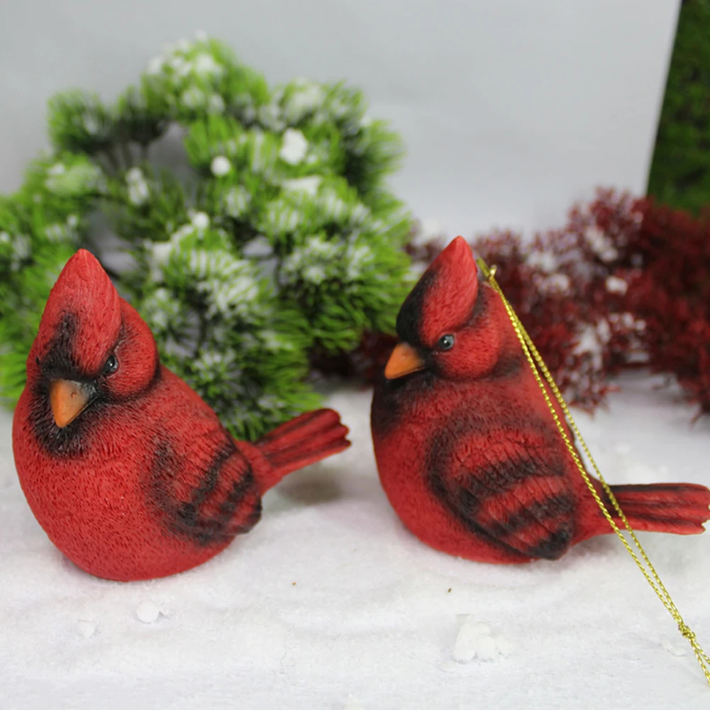 Christmas Decoration Simulation Red Birds Holiday Figurine Ornament Artificial Cardinal Birds for Xmas Festival Party Decor