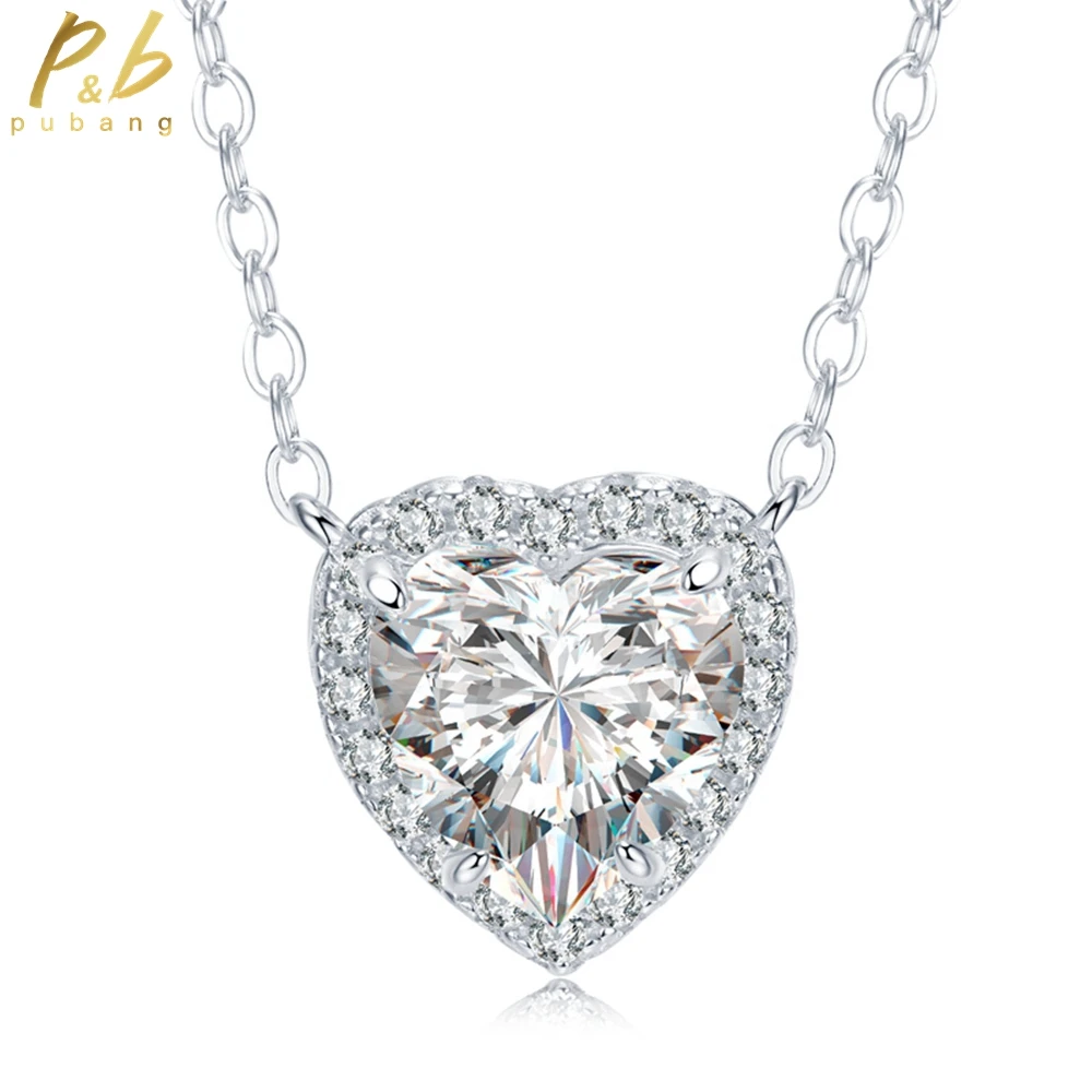 

PuBang Fine Jewelry 925 Sterling Silver 2CT Heart Gem Created Moissanite Sparkling Pendant Necklace for Women Gift Drop Shipping