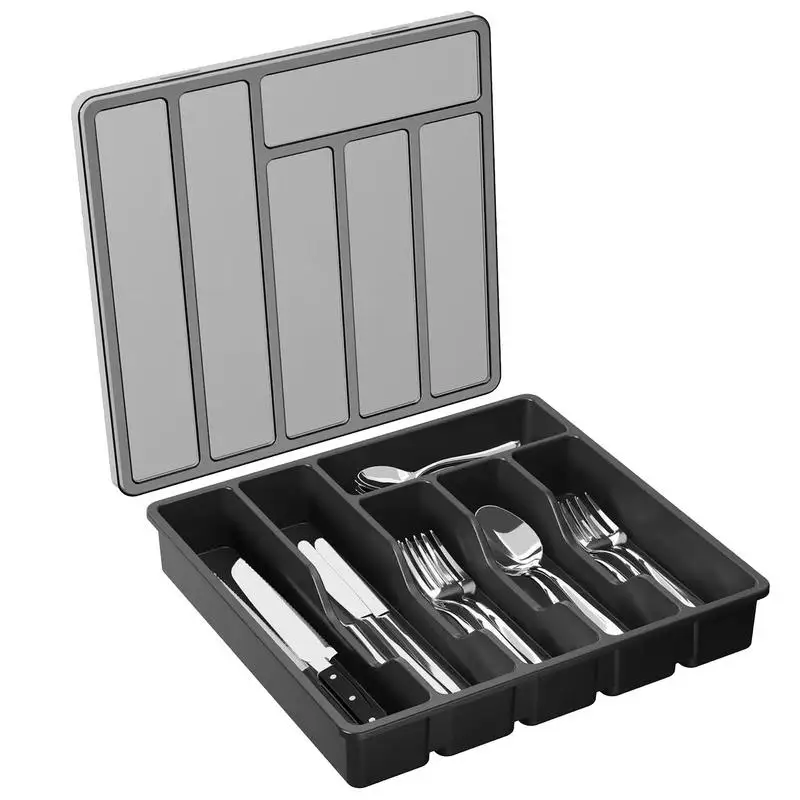 

Silverware Holder With Lid Cutlery Tray Drawer Organizer 6 Compartments Silverware Utensil Tray Holder Lid For Forks Spoons