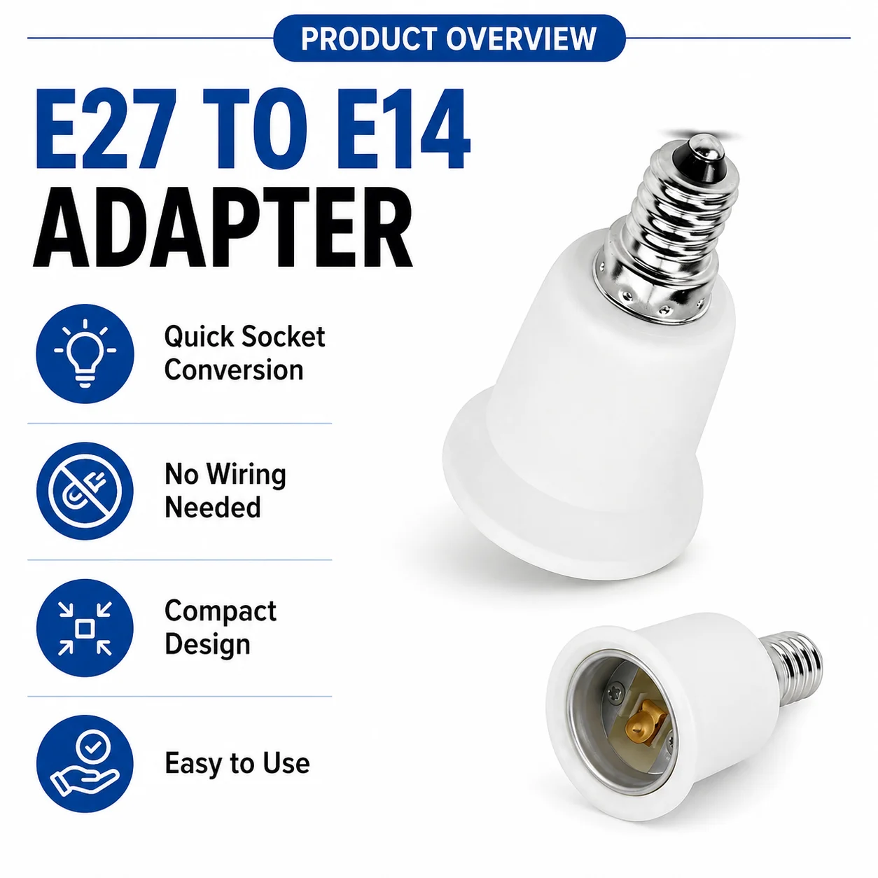 JOYINLED 1/10PCS E14 To E27 Lamp Holder Adapter, E14 Male To E27 Female Bulb Socket Converter for LED and Halogen Lights, White.