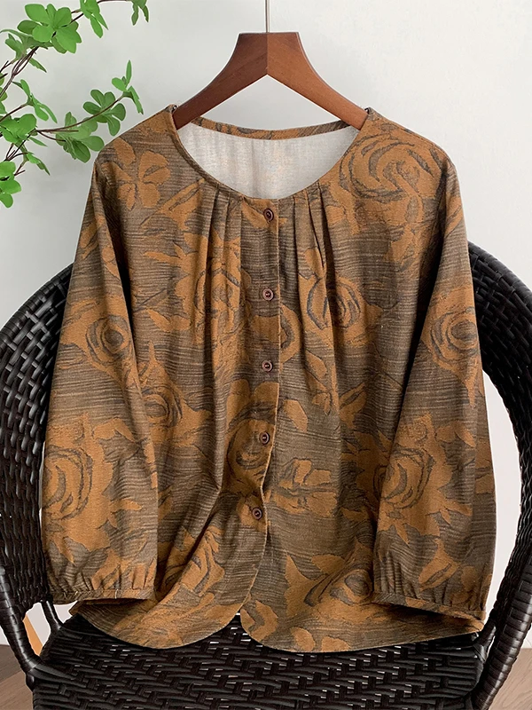 

Retro Waed Linen irt Top Loose Fit Slimming Faionable Outerwear round Ne Button Closure Seven Sve Ladies Coat