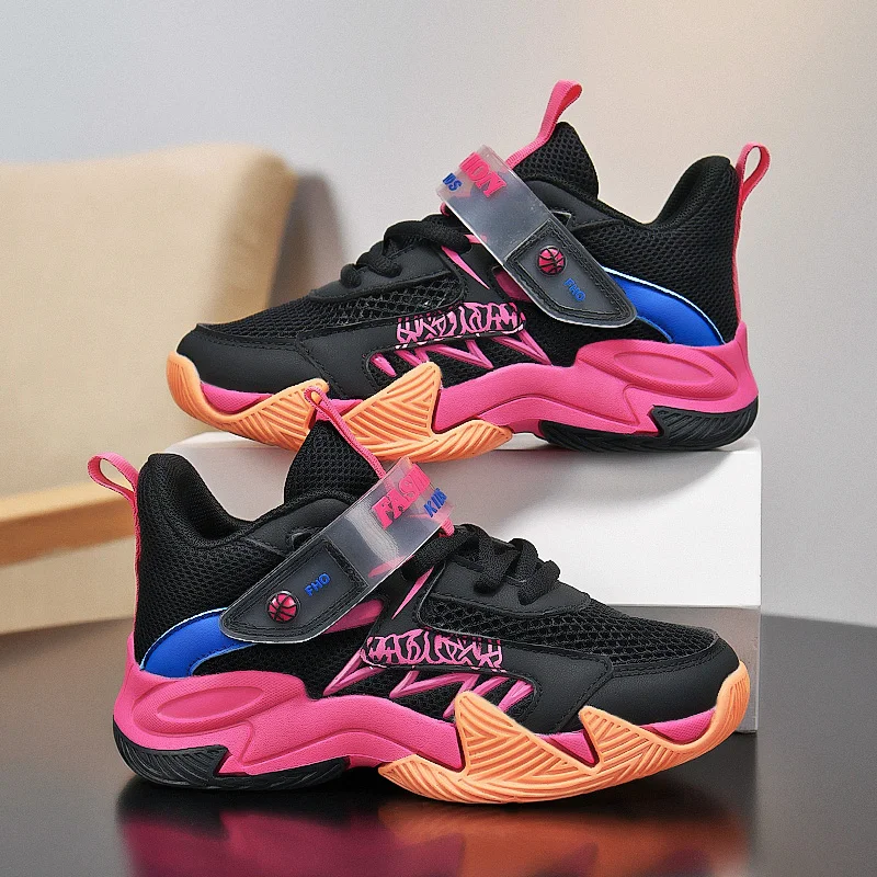 Breathable Summer Shoes Trainers Boys Trendy Professional Basketball Shoes Children Loop-hook Non-slip Sport Sneakers Size 31-40