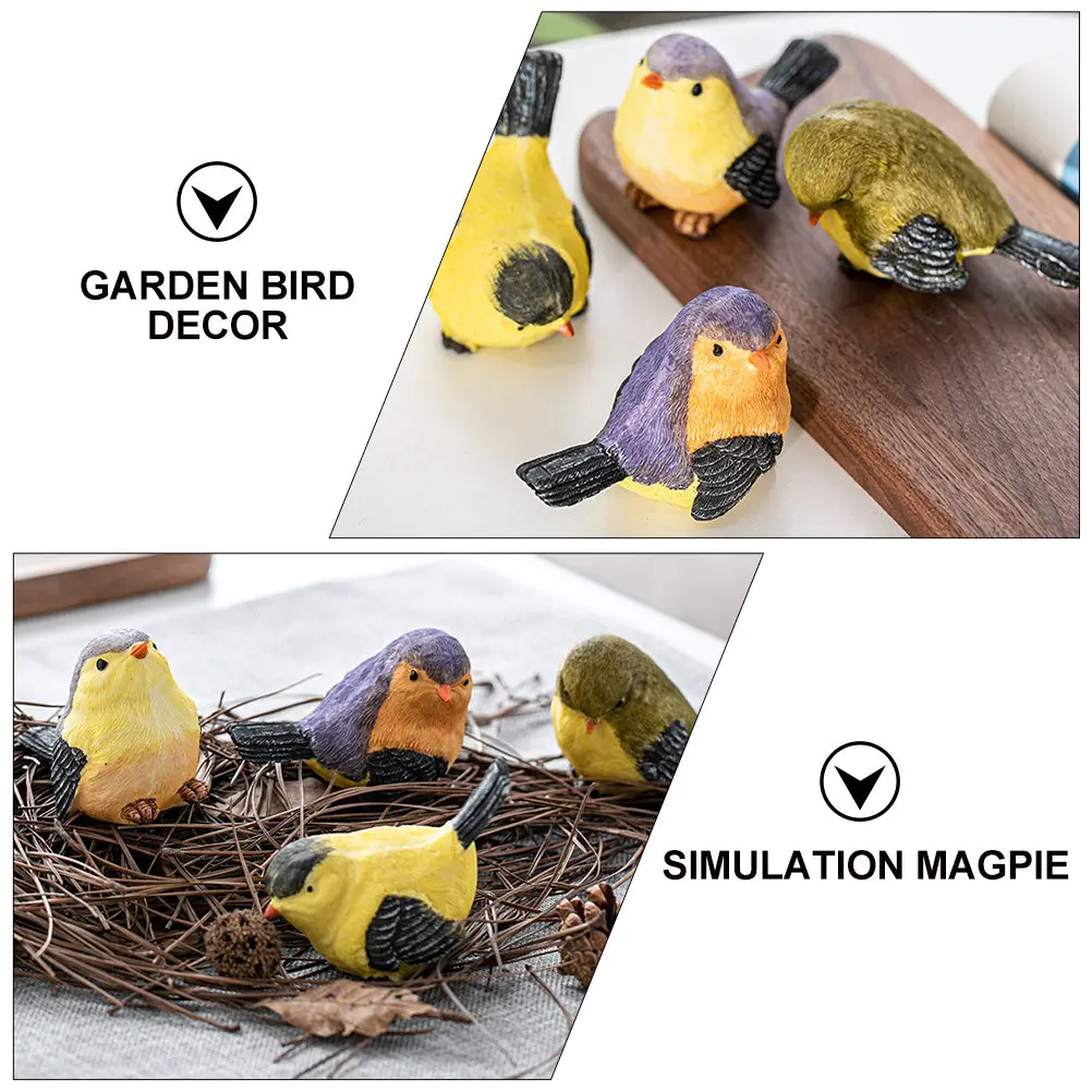 4Pcs Simulation Magpie Bird Scene Ornaments Vivid Yard Decoration Creative Garden Bird Adornment Artificial Outdoor Potted Plant