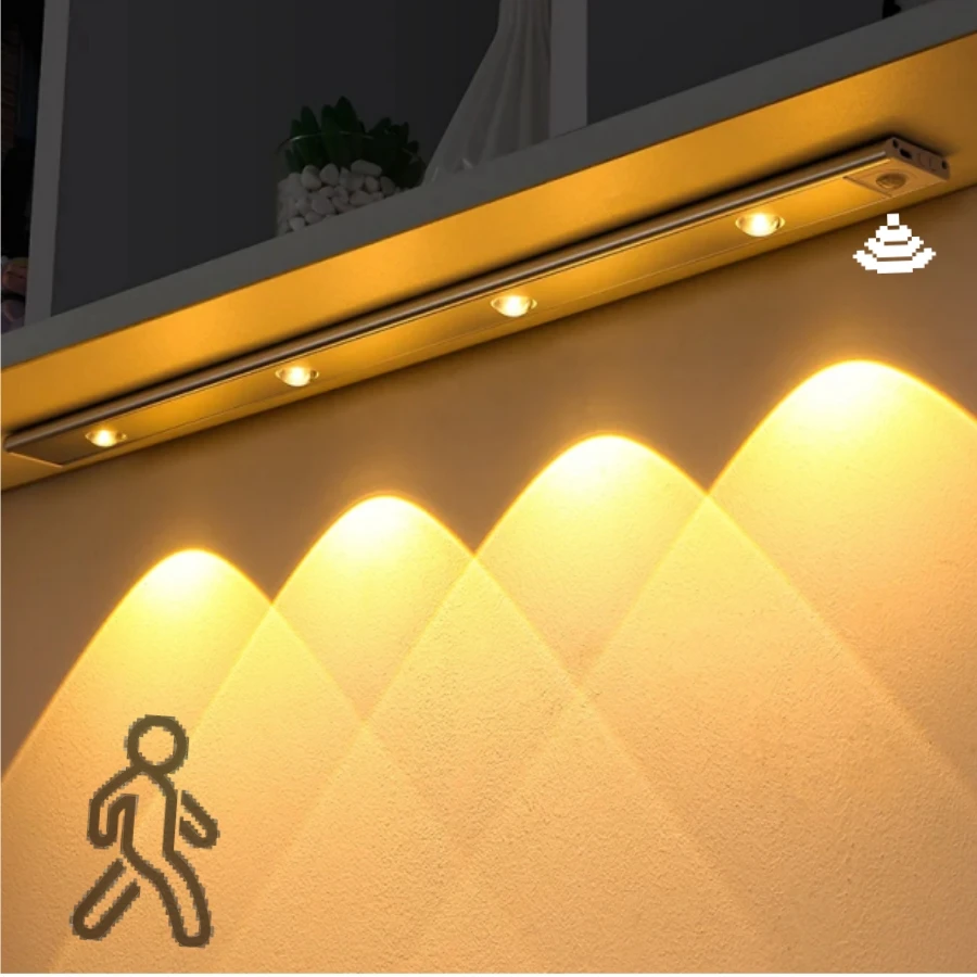 LED Cabinet Night Light Motion Sensor Wireless Ultra Thin Under Cabinet Lamp For Kitchen Bedroom Wardrobe Indoor Lighting