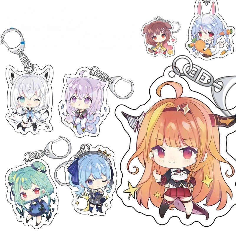 Shirakami Fubuki Natsuiro Matsuri Ookami Mio Murasaki Shion Acrylic Key Chains Kawaii Girls Anime Peripherals Fashion Jewelry