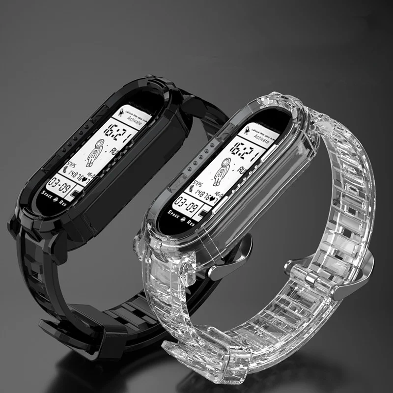 Funda + correa de silicona para Miband 7 6 5 4 3 NFC pulsera inteligente de glaciar transparente de moda para Xiaomi Mi Band 4 5 6 7