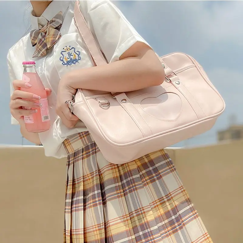 Japanese Heart Patchwork Women Handbags High-capacity Streetwear Simple Messenger Bag All Match Fashion Shoulder Bags Y2k Preppy