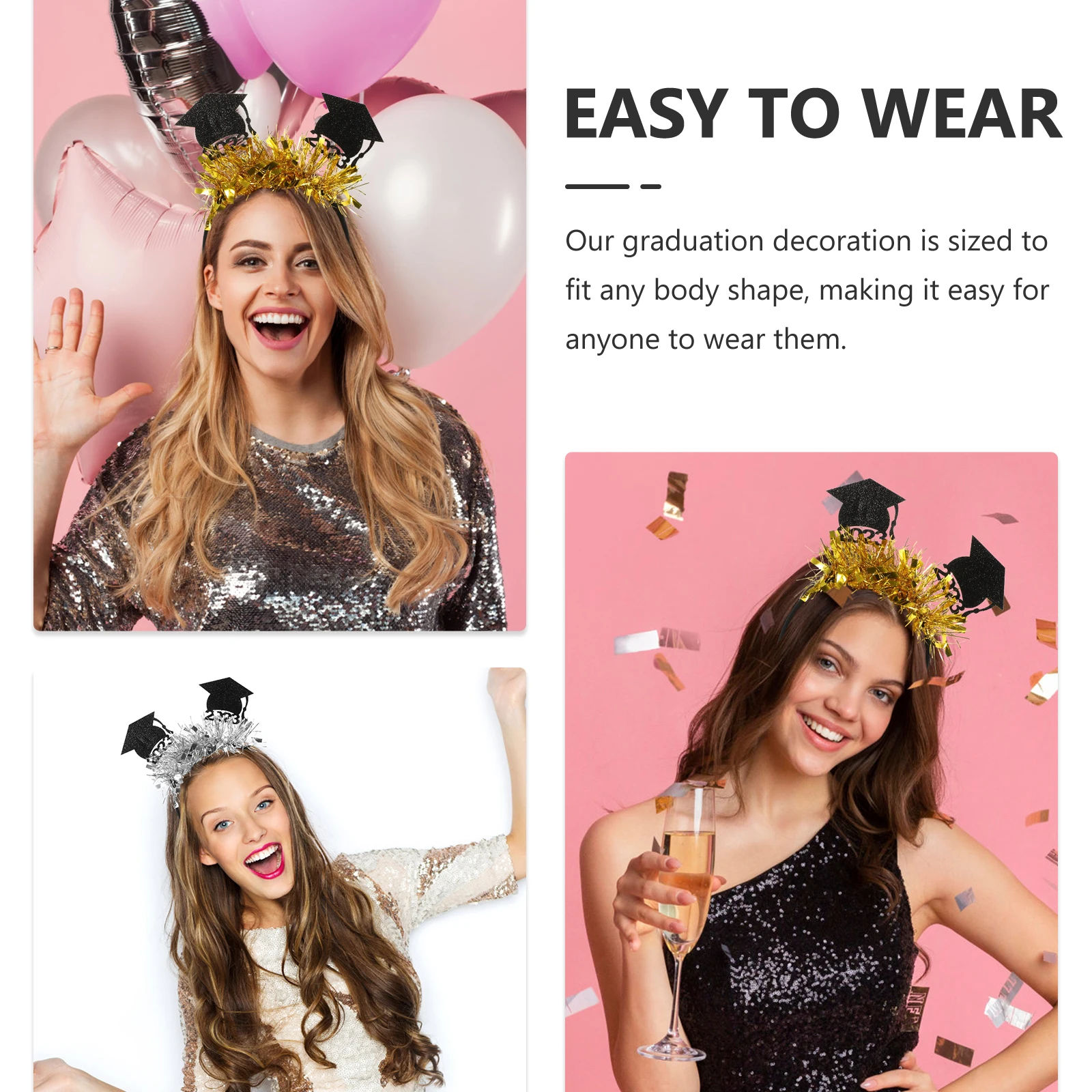 

2pcs Graduation Headb s Lovely Hoops Party Hairb Student Kids Hair Accessories Mini Hat 2023 New Year Students Decorations