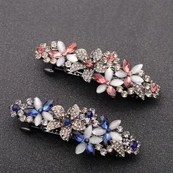 Elegant Retro Crystal Spring Clip Women's New Flower Ponytail Clip Back of Head Headwear Hair Clip Horizontal Clip Wholesale