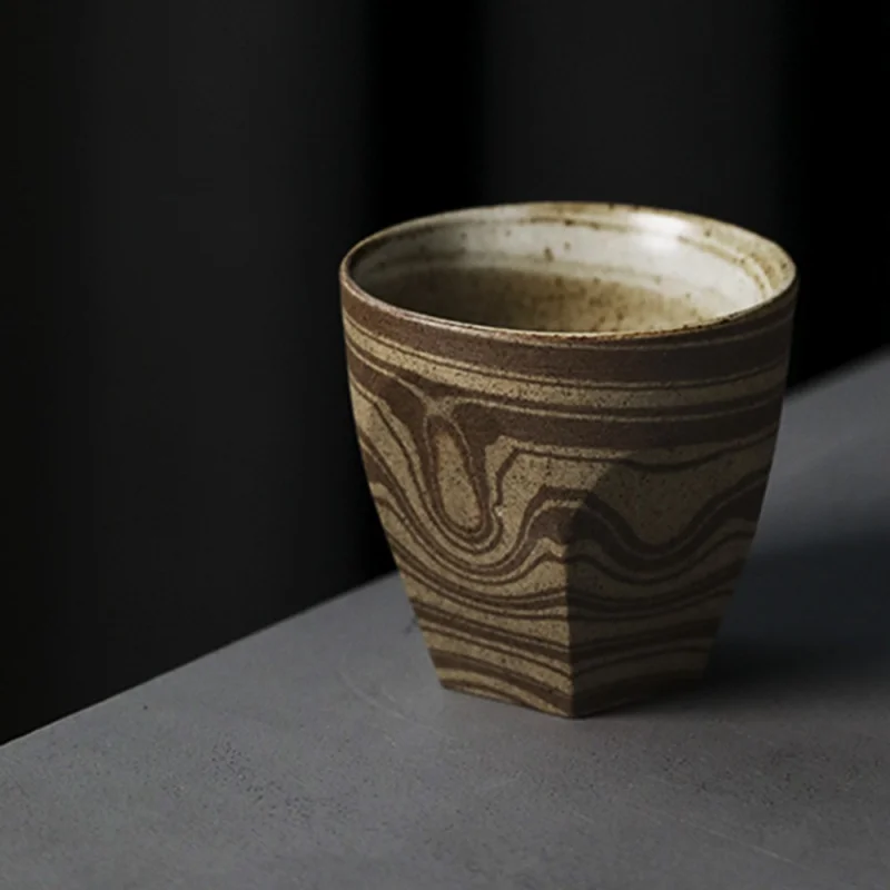 ★Ceramic Parer Mug Vintage Frosted Cut Hand Held Cup Japanese Style Coarse Pottery Coffee Milk Two-Color Cup Variety