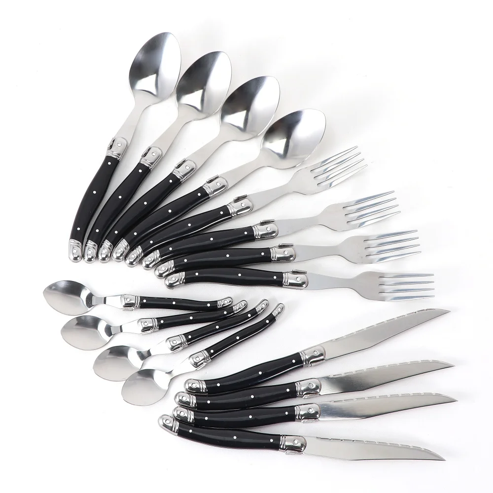 

Jaswehome 16Pcs Laguiole Stainless Steel Steak Knife Set Dinner Knife Fork Spoon Dinnerware Utensil Upscale Cutlery Set