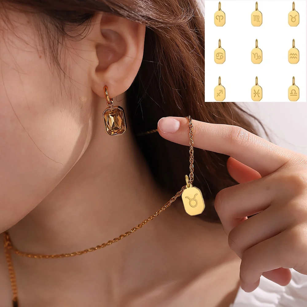 

Vintage 12 Constellations Gold Plated Stainless Steel Zodiac Sign Square Pendant Necklace Custom DIY Jewelry Necklace Pendant
