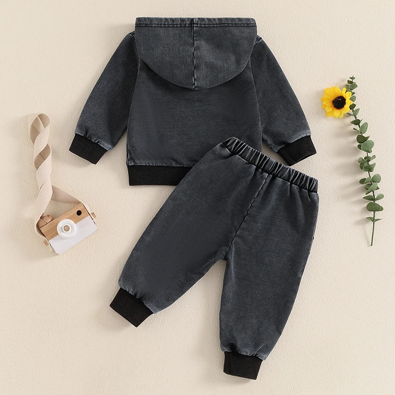 Set di pantaloni per bambini felpa con cappuccio a maniche lunghe in Denim con pantaloni della tuta elastici in vita completo da 2 pezzi per ragazze e ragazzi