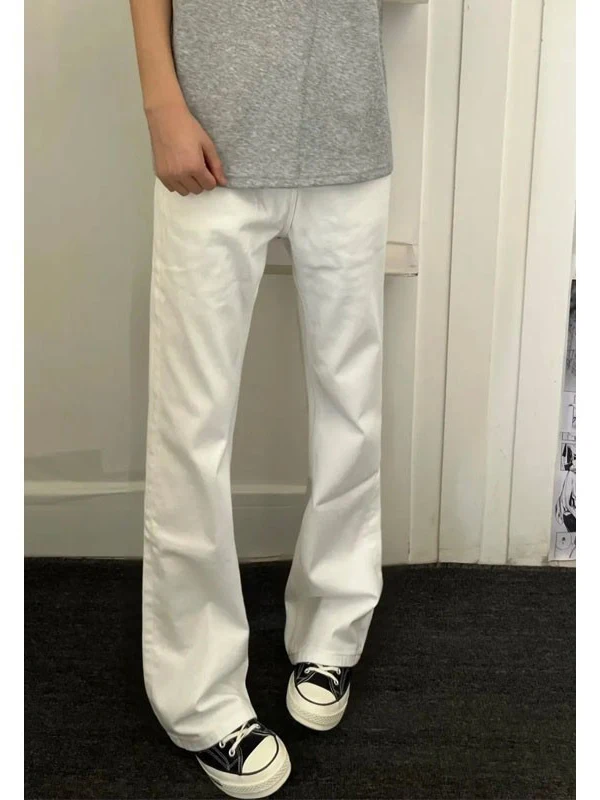 

American High Street Vibe Men's Slim Fit Straight Leg Micro Flared Jeans White Clean Fit Trousers Fashionable Straight Tube