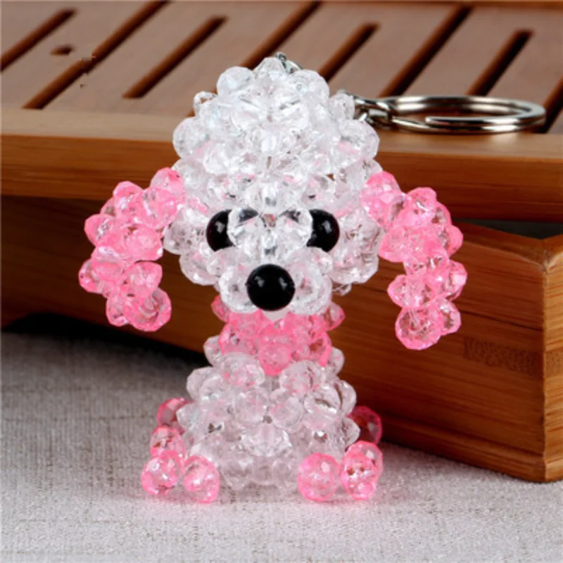 DIY Creative Crystal Hand-Woven Beads keychain Pendant Poodle bag Mobile phone chain School bag charm gifts for children girl