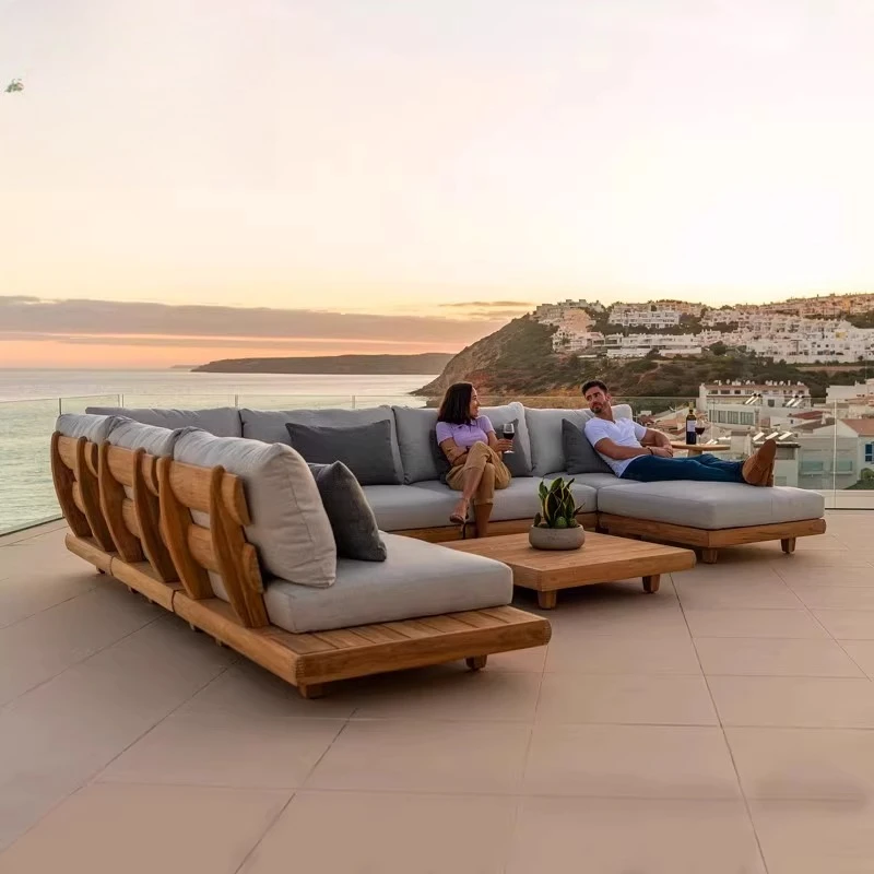 

Outdoor all solid wood sofa villa terrace leisure combination teak coffee table outdoor garden courtyard model room furniture
