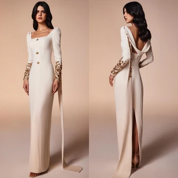 ปรับแต่ง Mesprit Matching ประดับด้วยลูกปัด A-line ทรงสี่เหลี่ยมสวยงาม Paillette / เลื่อม ความยาวพื้นด้านหลังแบบเปิด Charmeuse