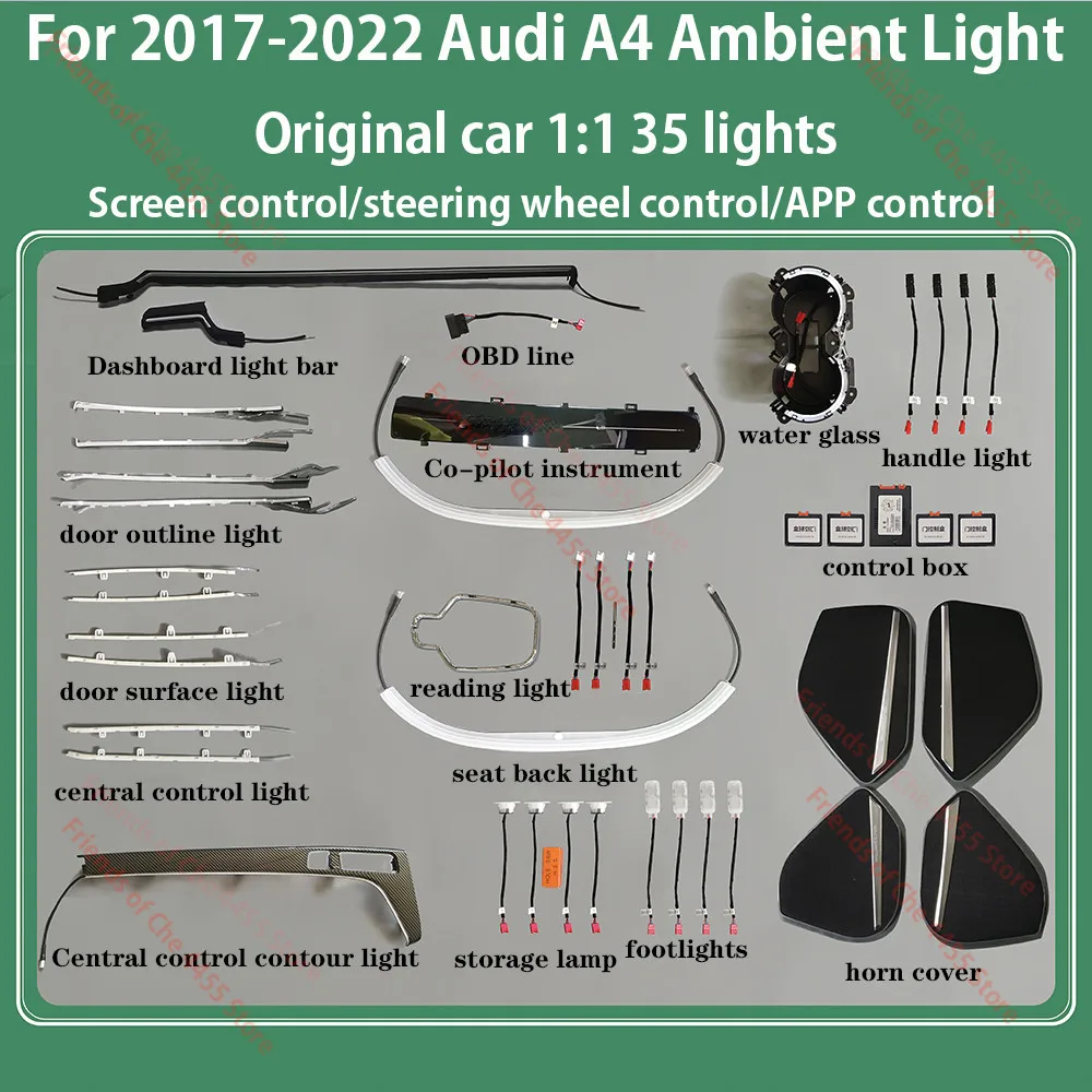 For Audi A4 S4 A5 S5 B9 2017-2022 Center Console Dashboard LED Ambient Light Illuminated Horn Cover New Atmosphere Light