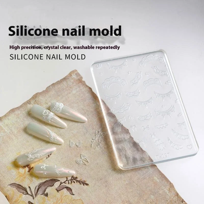 프랑스어 레이스 실리콘 네일 아트 금형 DIY 뷰티 간단한 라인 재사용 가능한 수제 도구 네일 장식 스탬프