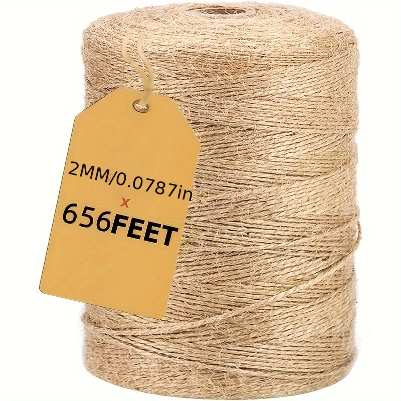 2 mm de diámetro, 656 pies de longitud: cuerda de yute resistente, duradera para manualidades, decoración del hogar, jardinería, empaquetado y uso en exteriores - Fuerte
