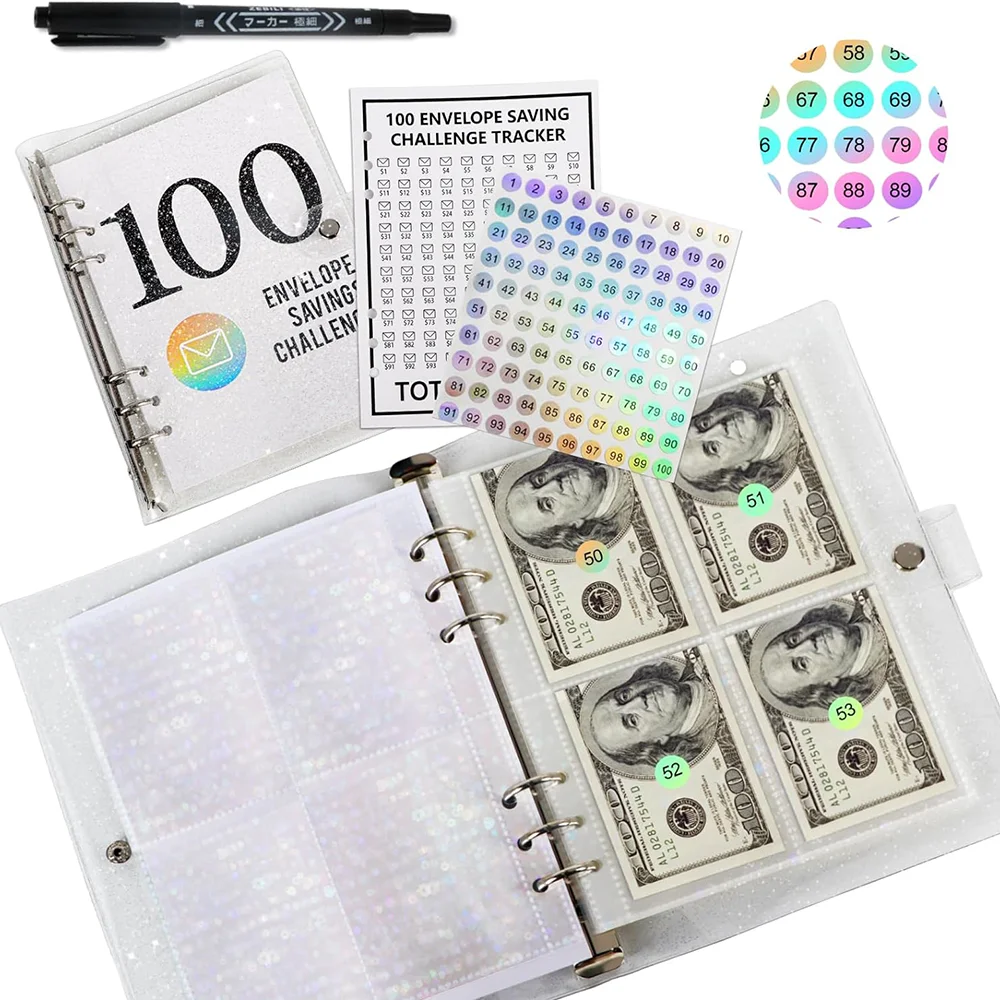 100Envelope Challenge Binder Couple Challenge Event Notepad Savings Folder Money Saving Binder Budget Planner LooseLeaf Notebook