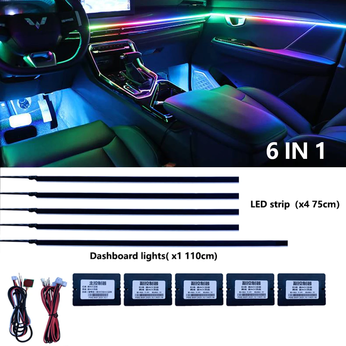NONE LED Umgebungslicht Auto Innenbeleuchtung Streifen Neon RGB Umgebungslampe Auto Auto Dekoration Zubehör 18/10/6 in 1, 64 Farben 4