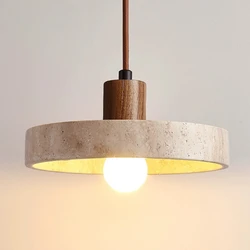 Wabi-sabi Style Yellow Travertine Chandelier Nordic Cream Style Retro Flying Saucer Dining Table Bedside Pendant Lights LED