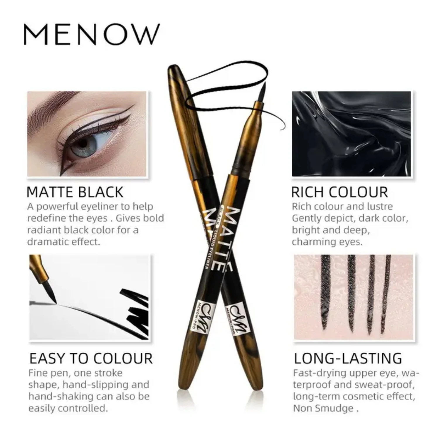 Coole zwarte, langdurige waterdichte eyeliner-pen met zachte kop - perfect voor nauwkeurige make-uptoepassing met een gladde afwerking Anti-Swe