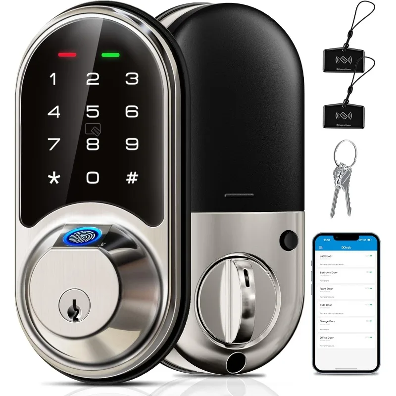 7-in-1 Keyless Entry Door Lock with App Control, Electronic Touchscreen Keypad, Smart Deadbolt, Biometric Smart Locks