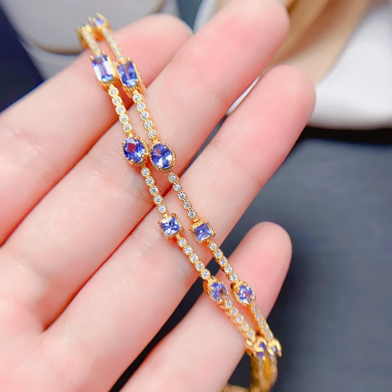 

Natural Tanzanite Bracelet for women silver 925 jewelry luxury gem stones 18k gold plated free shiping items