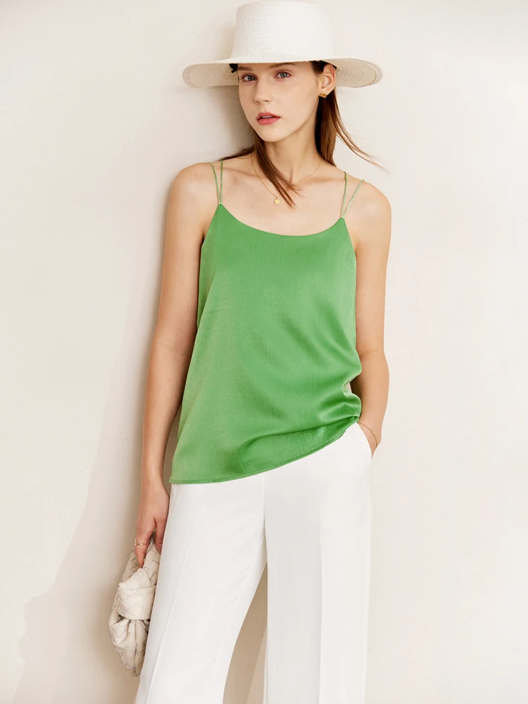 AMII Minimalism 2023 Summer Vest Women Clothing Green Solid Office Lady Chic Straight Camis Sleeveless Casual Top Women 12241088