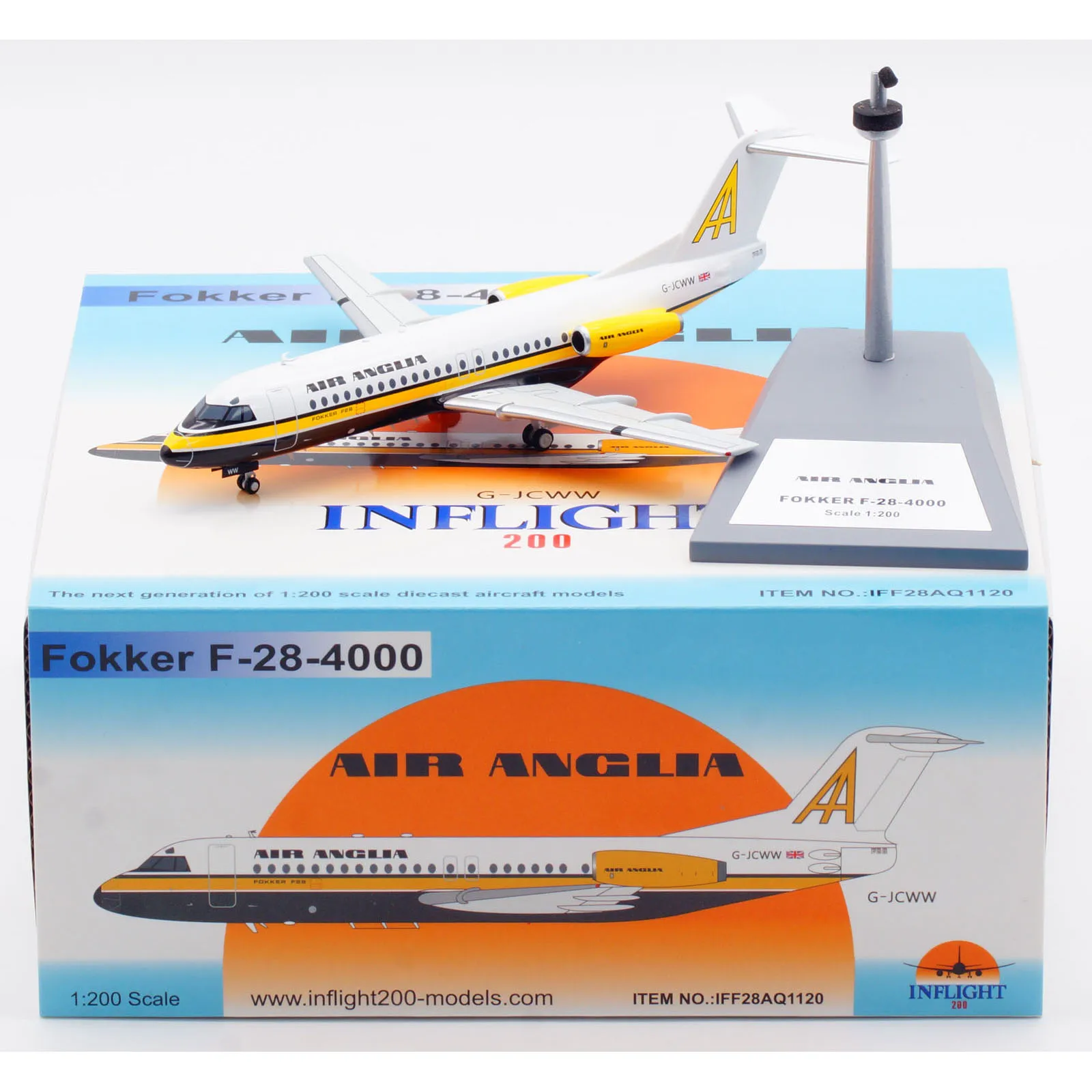 IFF28AQ1120 Alloy Collectible Plane Gift INFLIGHT 1:200 AIR ANGLIA FOKKER F-28-4000 Diecast Aircraft JET Model G-JCWW With Stand