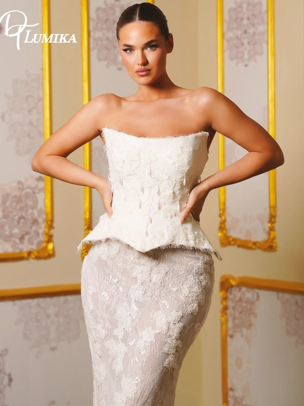 

Exquisite Strapless Lace Wedding Dress 2026 Ethereal Beaded Peplum Detailing Customized Bridal Gown Elegant Vestido De Novia