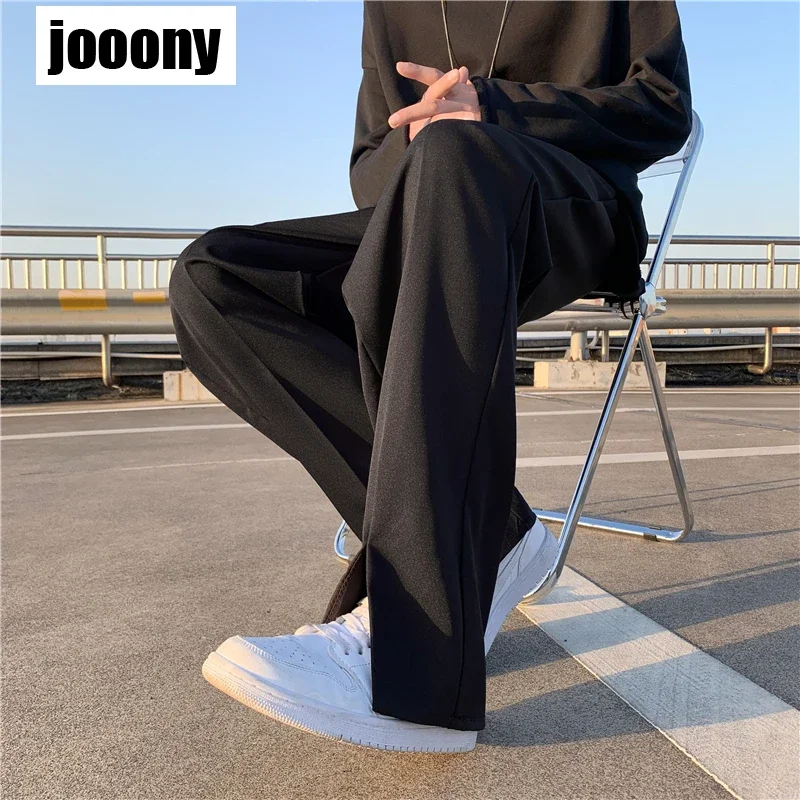 ربيع صيف جديد بلون عادية سبليت Pantssuit بنطال ذو قصة أرجل واسعة رجالي ترهل مستقيم أنبوب السراويل فضفاضة بسيطة التنقل الرياح