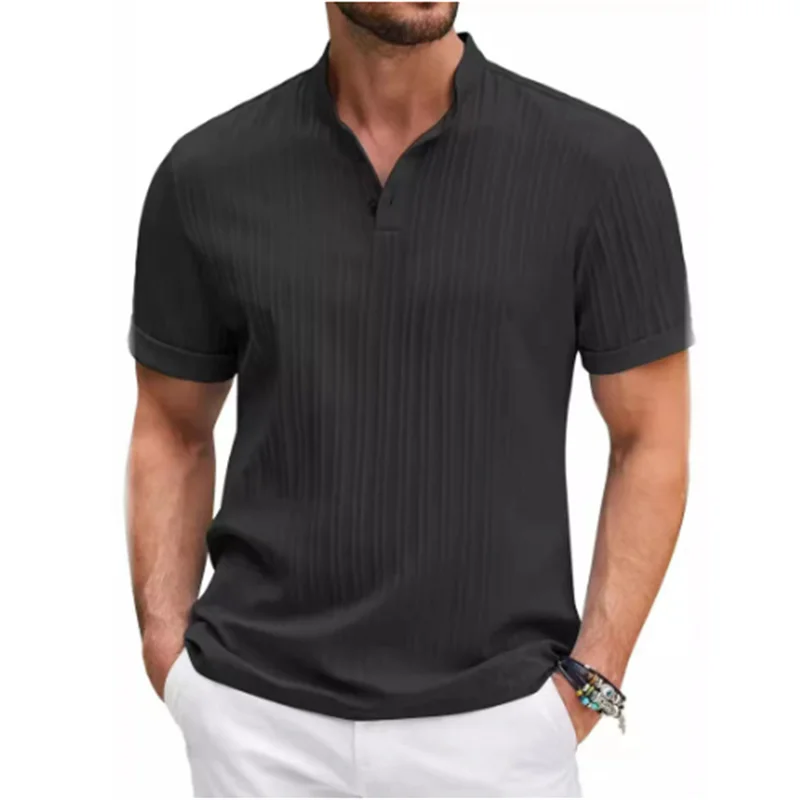 2025 Summer New Men's quick-drying Shirts Striped Jacquard Shirt Breathable Casual Comfortable Stylish Casual Short-Sleeved Top image 3