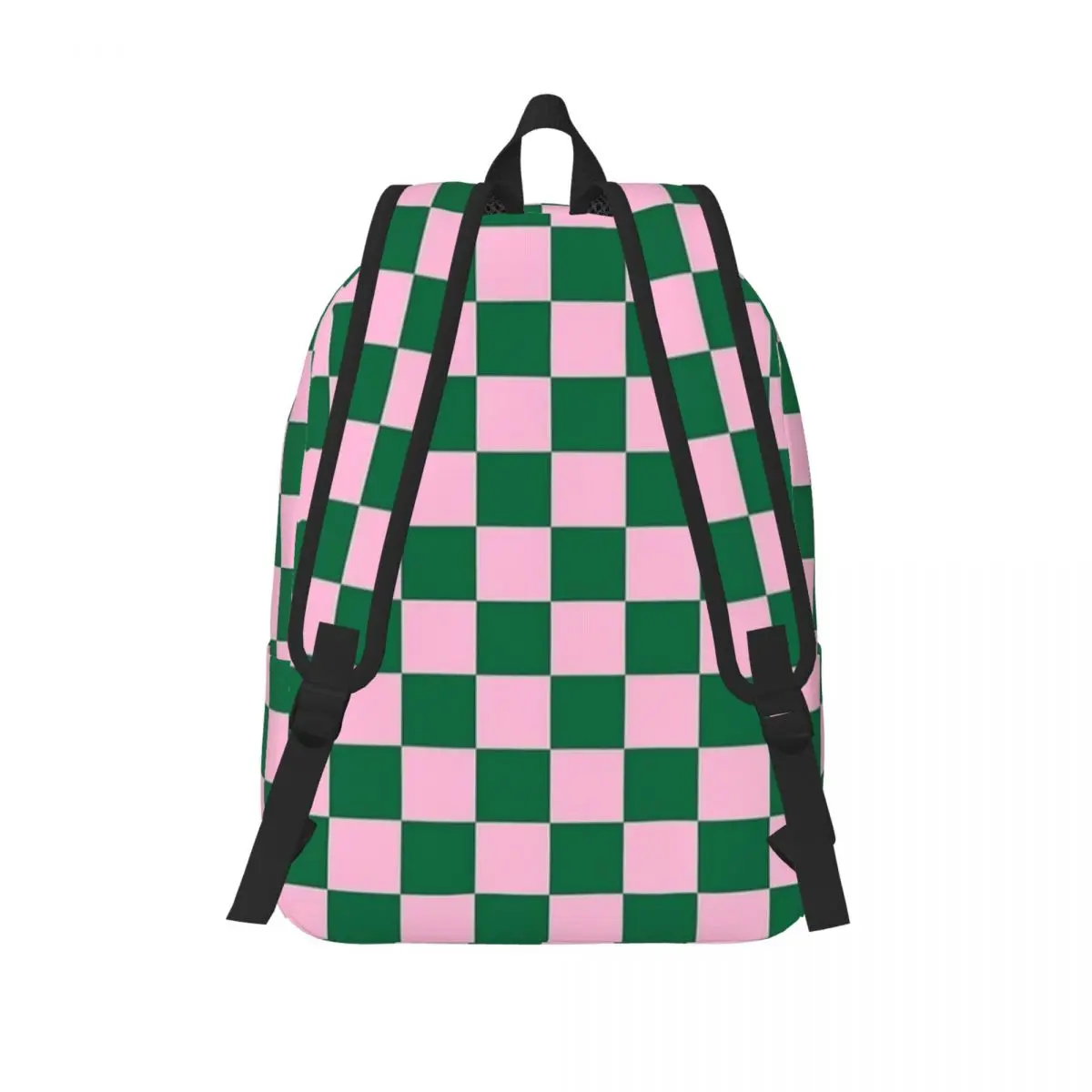 Candy Pink And Cadmium Green Checkerboard Backpack Sports Student Business Geometric Checkered Daypack Laptop Canvas Bags