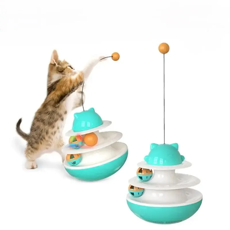 Interactive Tumbler Stick Toy for Cats and Dogs with Puzzle Exercise Slow Feeder Double Track Glowing Ball