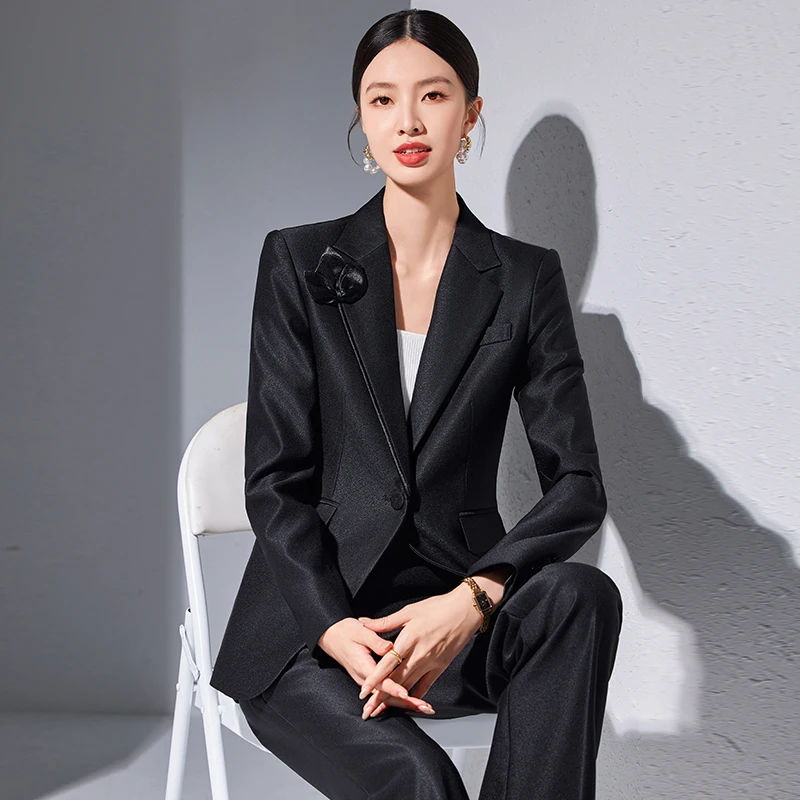 ZJYT Autumn Korean Fashion Blazer Suit Pant Sets for Women 2 Pieces Business Formal Office Work Wear Plus Size Jacket Trousers