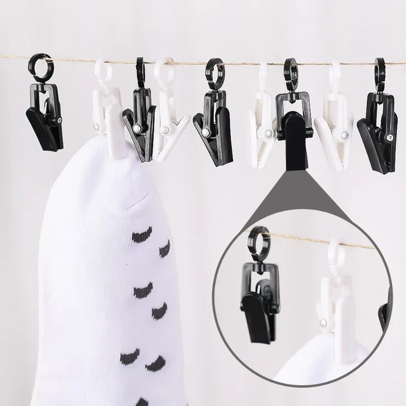 Mini Plastic Clothes Clip Rotatable Plastic Towel Cap Peg Windproof Clothespin Clip Home Bathroom Wardrobe Laundry Storage Clamp