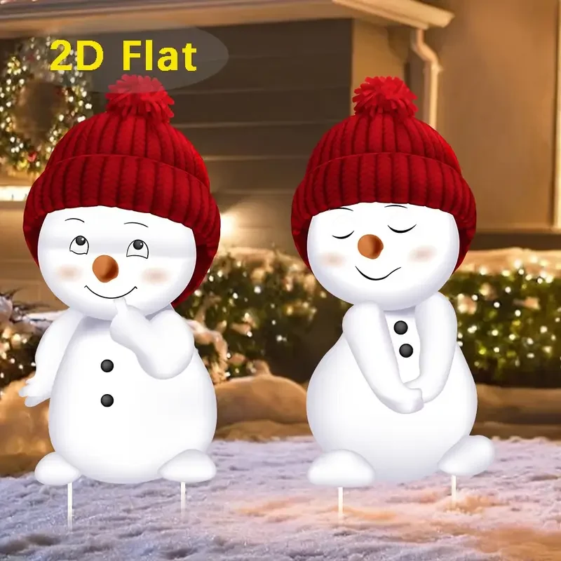 2D plane, 2 snowman lawn decorations with stakes, easy to install on the ground, suitable for Christmas