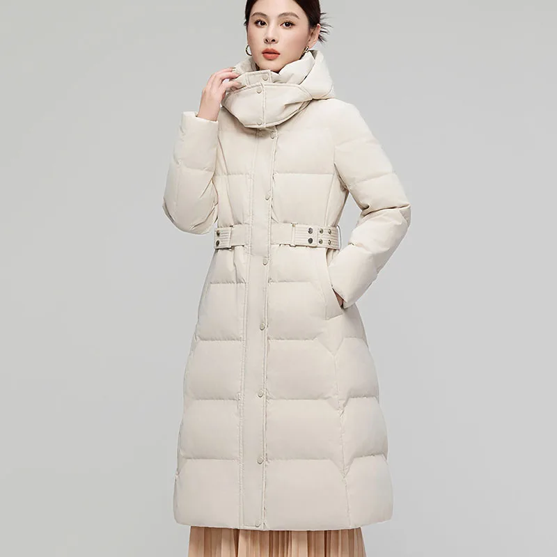 Cappotto 2025 Piumino da donna caldo con cappuccio di nuova moda Piumino da donna invernale in piumino d'anatra bianco addensato di alta qualità H373